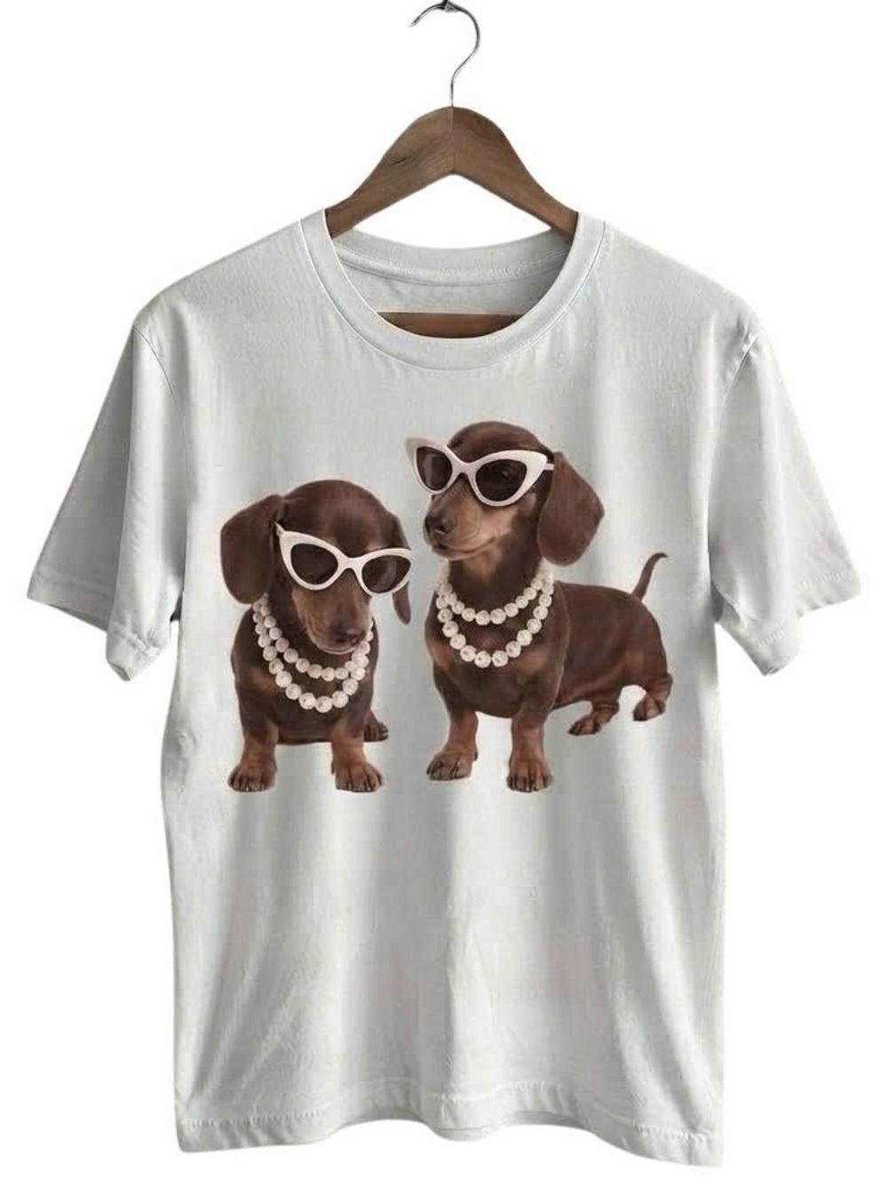 Blank Brand White Dachshund Graphic Dog T-Shirt - Brown Dogs